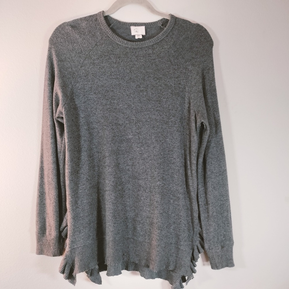Anthropologie Postmark Gray Ruffle Side Knit Pullover Sweater Top